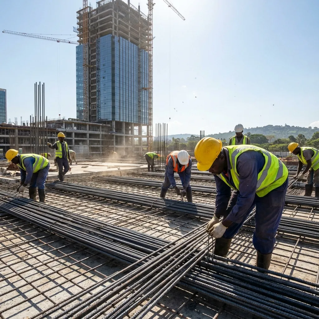 Construction site using steel bars