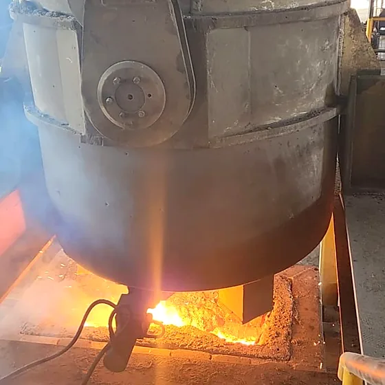 Ladle pouring molten steel in the PSML melt shop